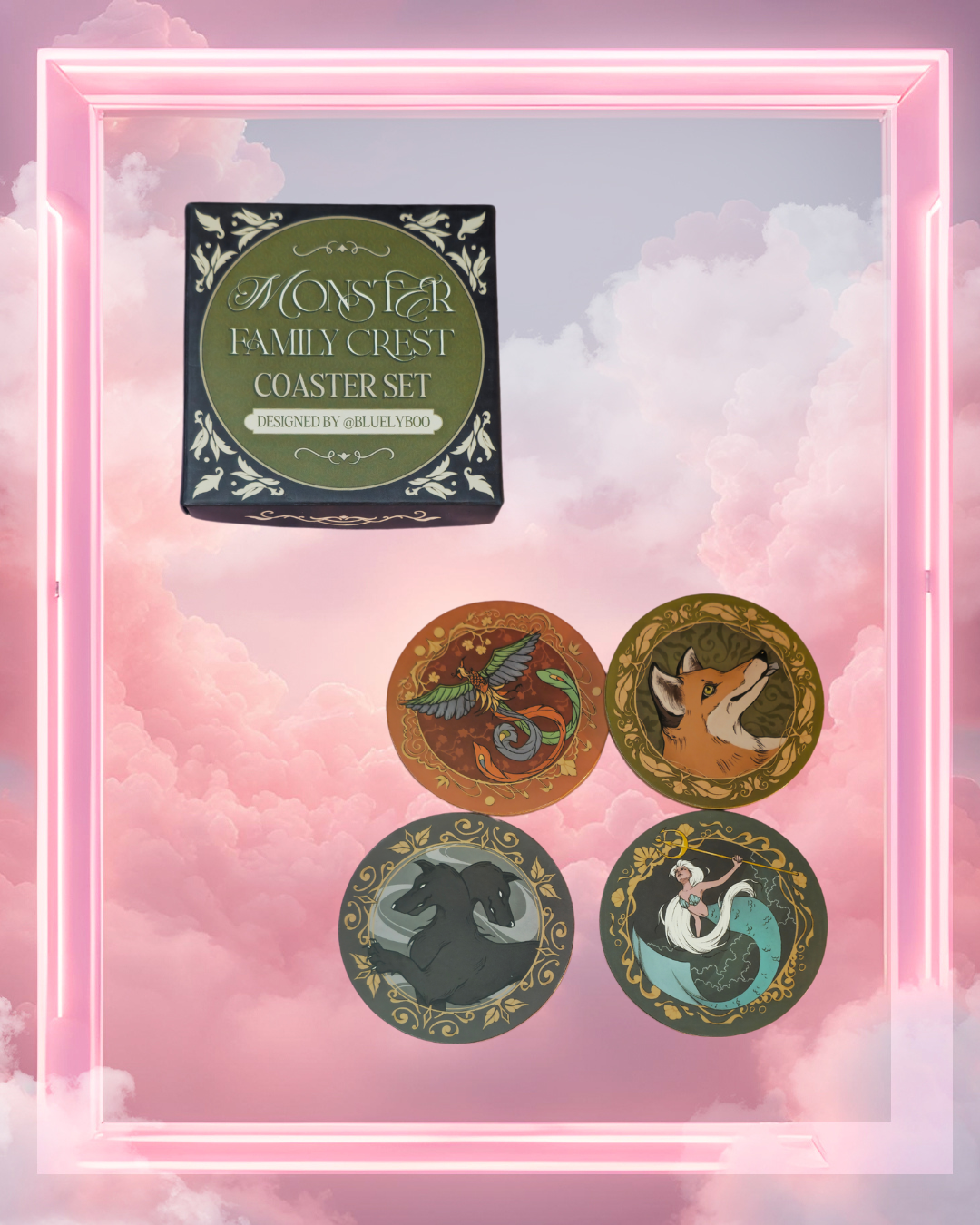 Monster Family Crest Coaster Set